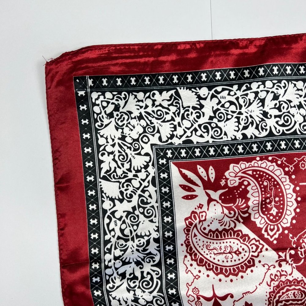 NEW Burgundy Ivory Paisley Floral Printed Square Silky Scarf Wrap - Picture 4 of 9